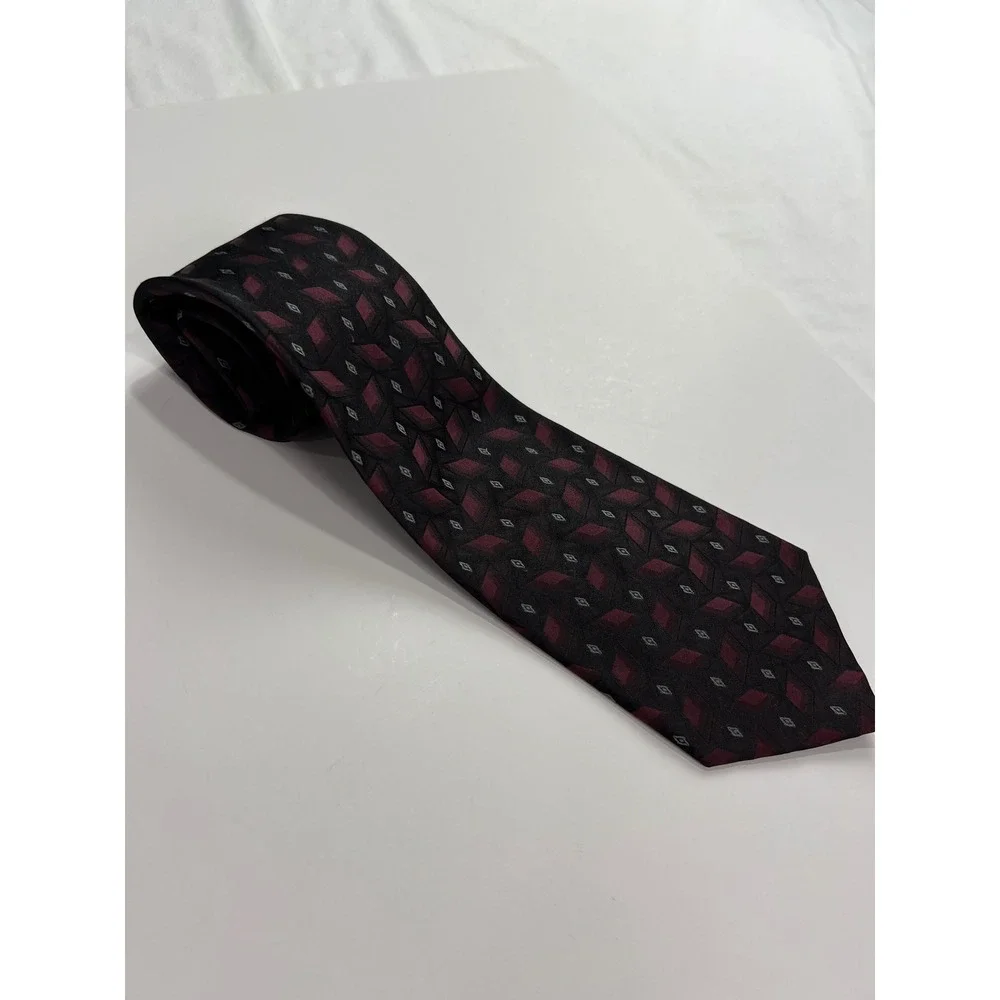 J. Ferrar Necktie‎ Mens OS Burgundy Geometric Silk Blend Formal Business A20